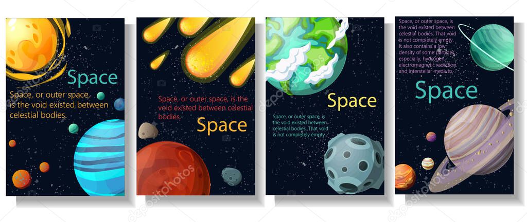 Planets and satellites. Solar system. Vector design. Stock illustration.