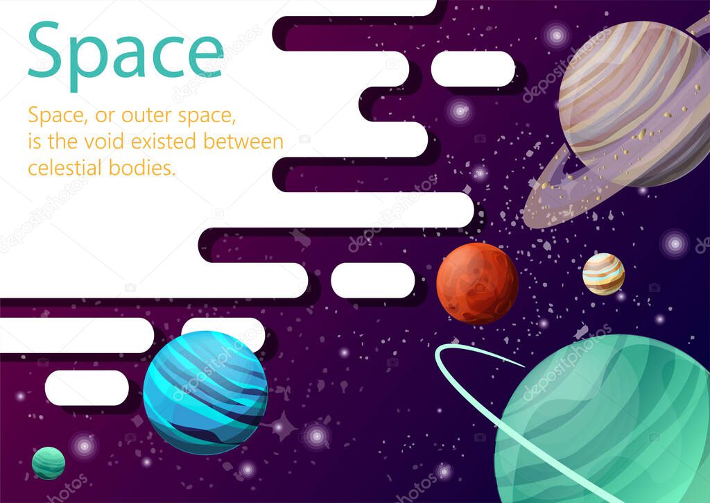 Planets and satellites. Solar system. Vector design. Stock illustration.
