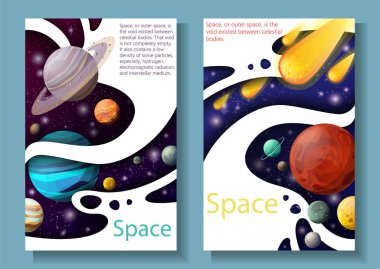 Gezegenler ve uydular. Güneş sistemi. Vektör tasarımı. Stok illüstrasyonu.