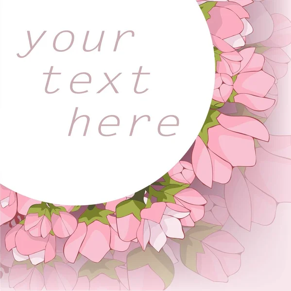 Text Einem Weißen Papierkreis Umgeben Von Rosafarbenen Blüten Aus Kirsche — Stockvektor