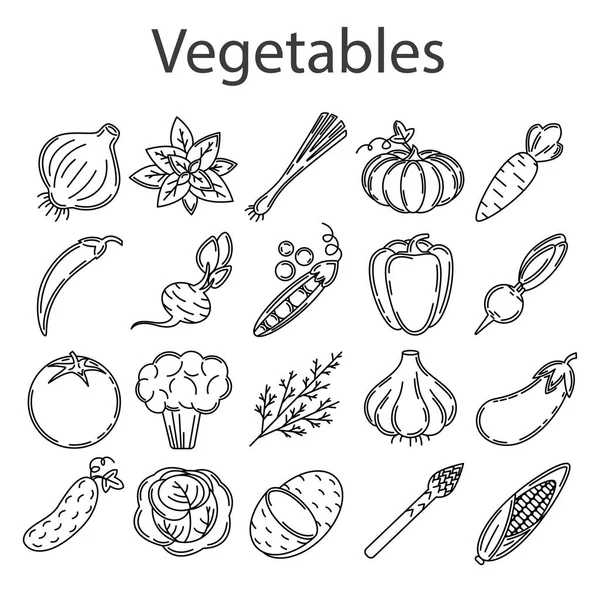 Ícones Pretos Verduras Ervas Fundo Branco Coleta Alimentos Vetor Estoque — Vetor de Stock
