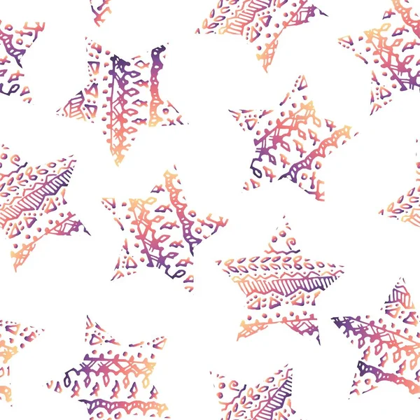 Beyaz arka planda parlak, renkli yıldızların kusursuz arkaplanı. Vektör çizimi. Borsa süsü.