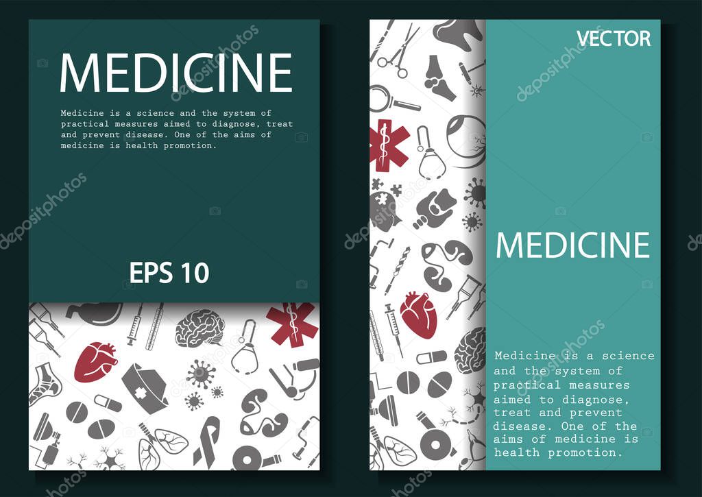 Medical design for the design of hospitals and sites. List of attending doctors, medical specialties. Medical icons. Stock vector.