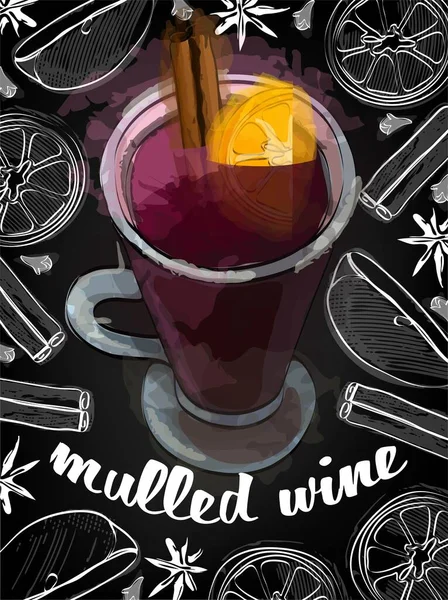 Bardakta sıcak şarap. Kırmızı ve beyaz şarap. Baharatlar ve baharatlar.