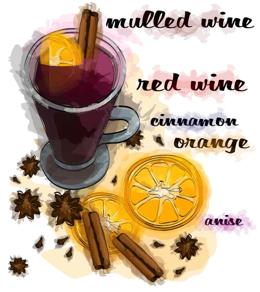 Bardakta sıcak şarap. Kırmızı ve beyaz şarap. Baharatlar ve baharatlar.