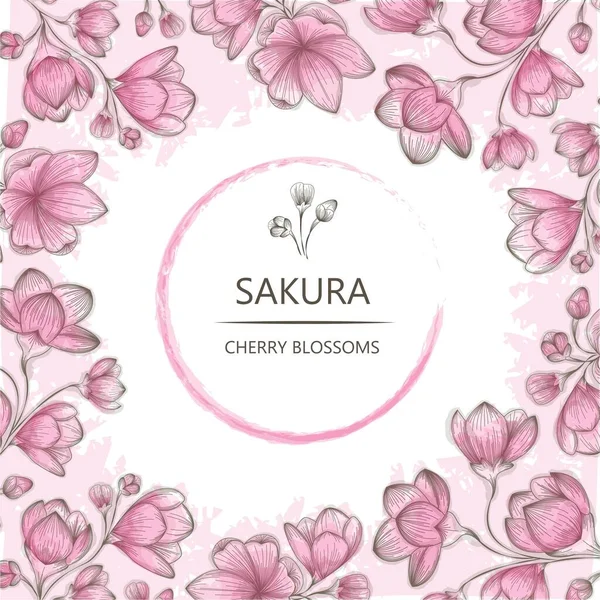 Kapak, dizayn için şablon. Beyaz arka planda retro kiraz çiçeği olan bir vektör. İşleme tarzında bir illüstrasyon. Metnin için boşluk.