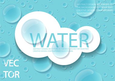 Mavi arka planda şeffaf su damlaları. Gerçekçi illüstrasyon. Üç boyutlu sıvı damlalar hafif bir yüzey. Stok vektörü.