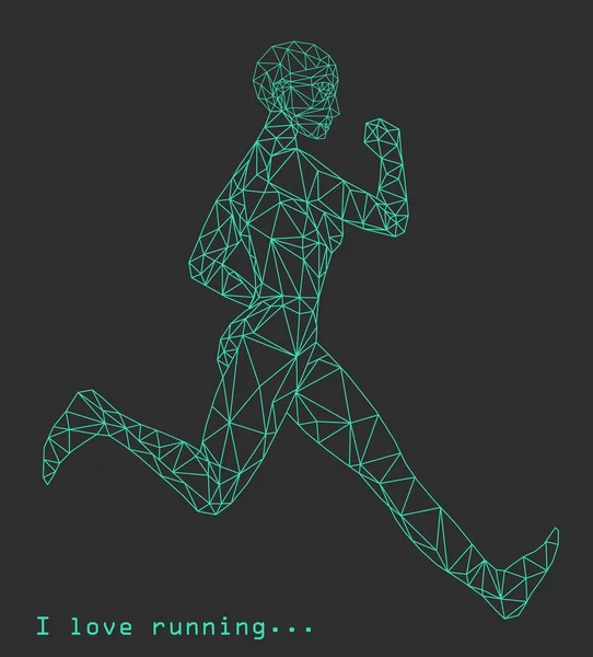 在黑暗灰暗的背景上 一个跑步的男人的轮廓 一个由线条和三角形组成的人物形象 种群病媒 图库插图