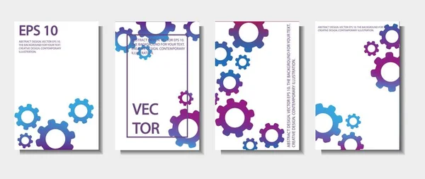 Dört çizimden oluşan bir set. Dişlilerden oluşan soyut gradyan arkaplan. Dekorasyon için tasarım. Tak vektörü.