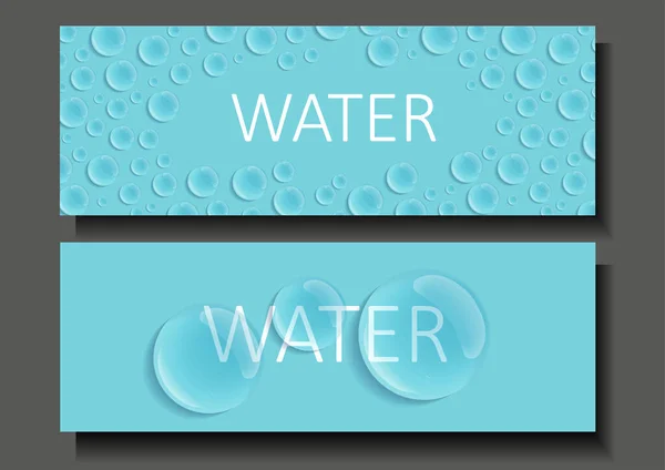 Mavi arka planda şeffaf su damlaları. Gerçekçi illüstrasyon. Üç boyutlu sıvı damlalar hafif bir yüzey. Stok vektörü.