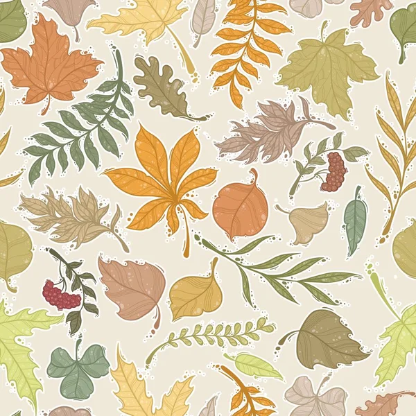 Conjunto de hojas de otoño. Fondo sin fisuras. Ilustración vectorial . — Vector de stock