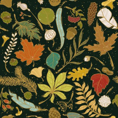 Sonbahar seamless modeli. Renkli yaprakları kümesi. Vektör çizim.