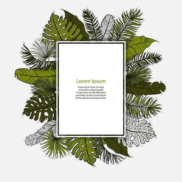 Fiesta cristiana del Domingo de Ramos. Plantilla de marco de borde de hojas de palmera verde selva tropical. Forma cuadrada del rectángulo. Texto marcador de posición. Ilustración del diseño vectorial . — Vector de stock