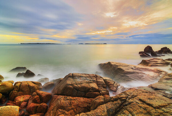 Motion in the morning on the beach of Bintan Island Trikora