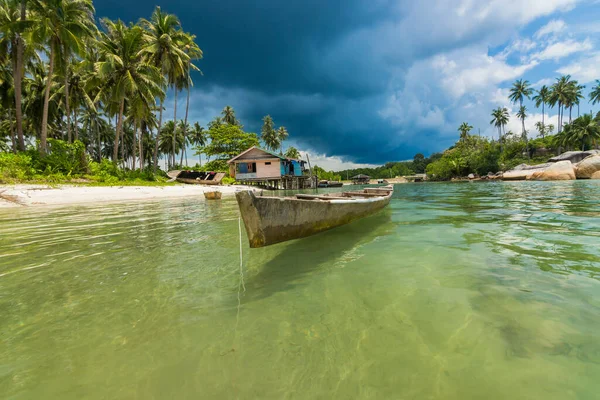 Trikora Beach 2018 Wyspa Bintan Robienie Zdjęcia Łodzi Która Wygląda — Zdjęcie stockowe