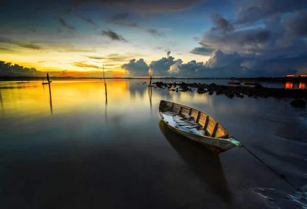 Beauty Sunset Traditional Boat Fisherman Village Batam Island — Stock Photo, Image