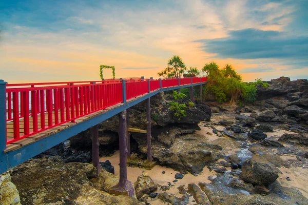 Menganti Sahilinde Güzel Bir Gün Batımı Kebumen Endonezya Şehri Kıyılar — Stok fotoğraf