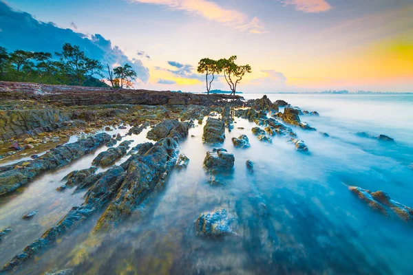 Tanjung Pinggir Sahilinde Güzel Bir Gün Batımı Barelang Batam Mangrov — Stok fotoğraf