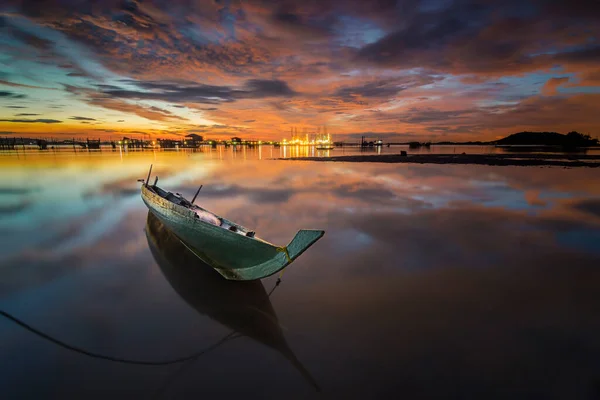 Beauty Sunset Traditional Boat Fisherman Village Batam Island — Stock Photo, Image