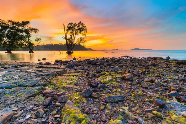 Tanker Loď Západu Slunce Batam Island Mech Skále — Stock fotografie