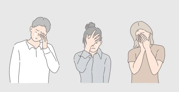 Lidé Jsou Smutný Výraz Pláč Ručně Kreslené Tenkém Provedení Vektorové — Stockový vektor