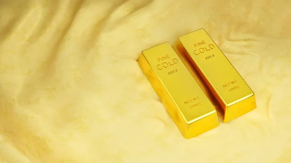 Saf altın külçesi, değerli ipek üzerine 1000 gram altın külçe, aşıklar için lüks, finansal zenginlik, finans alanında başarı konsepti, 3D sunum