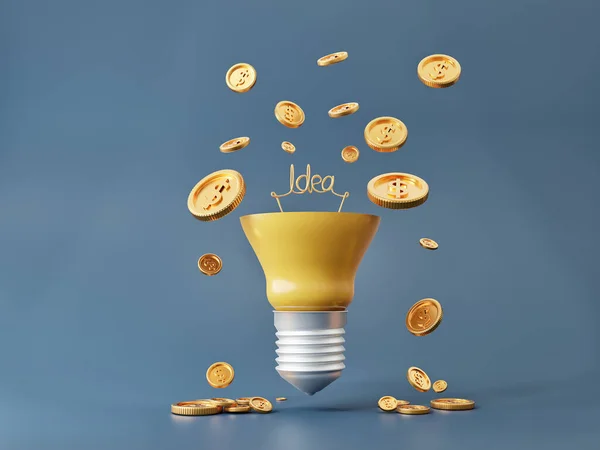 Lightbulb or ideas and coins money for wealth and money making concepts in business with 3d illustrations
