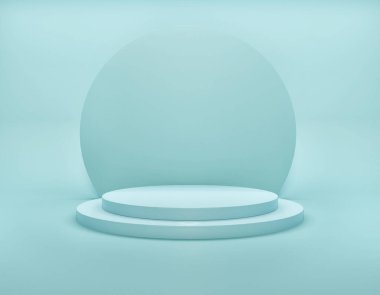 Mavi renk geometrik sahne arka planı Mockup podyumu veya ürün gösterisi ve sunumu için basit modern şablon, 3d illüstrasyon