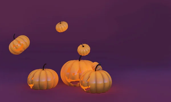 Bannière Halloween Avec Citrouille Souriante Colère Isolée Sur Fond Violet — Photo