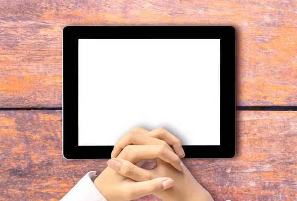 iş adamı elleri ve ipad kopyalama alanı 