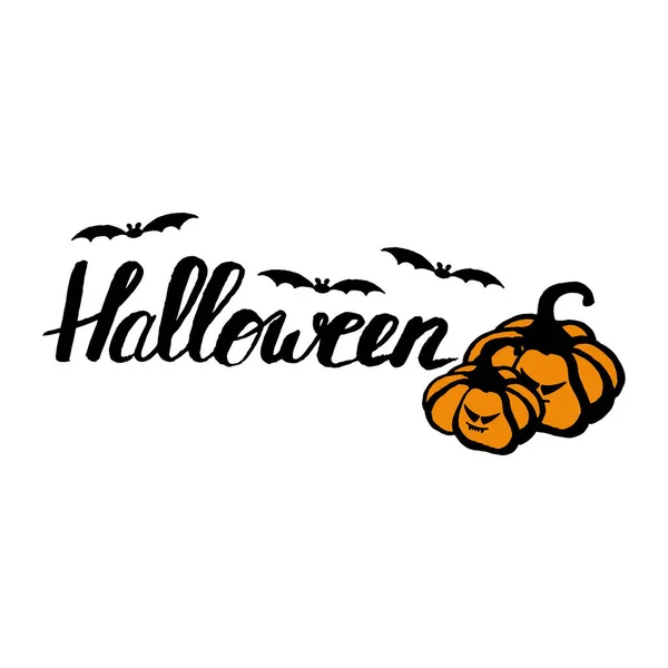 Halloween lettering mão escrita com decoração sobre fundo branco — Vetor de Stock