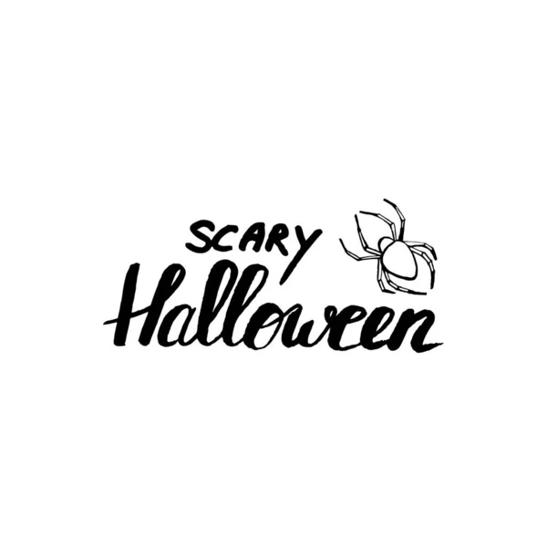 Assustador halloween lettering mão escrita com decoração no fundo branco — Vetor de Stock