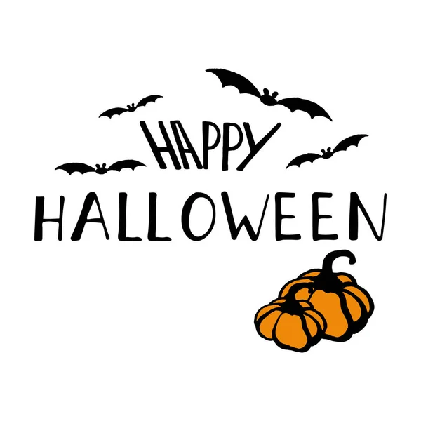 Feliz halloween lettering mão escrita com decoração no fundo branco — Vetor de Stock