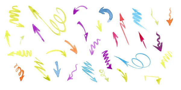 Watercolor colorful arrows set, Hand painted on white background — Stock Photo, Image
