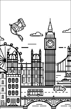 Piksel desenli şehir Londra. Hobi ve nakış işi..