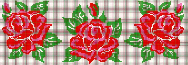 pixel pattern three roses for knitting and embroidery