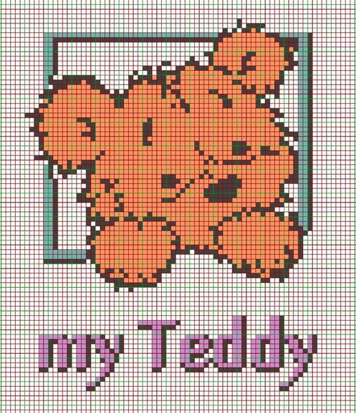 small bear in frame pixel pattern for knitting and embroidery