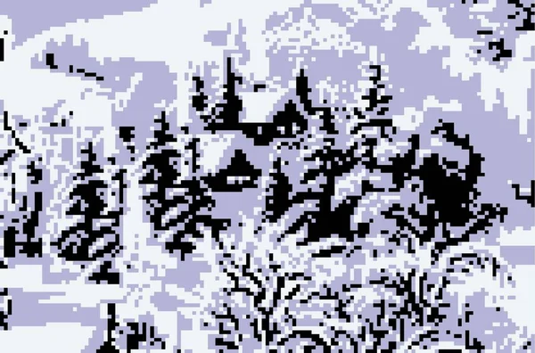 Деревенская зима, оригинальный миниатюрный пейзаж, единственный в своем роде, пиксельный рисунок — стоковое фото