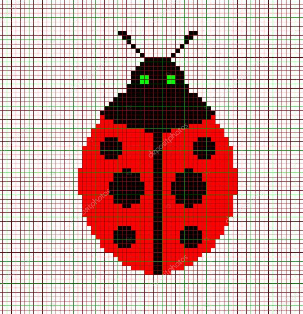  little ladybug, drawing on cells, for embroidery and knitting