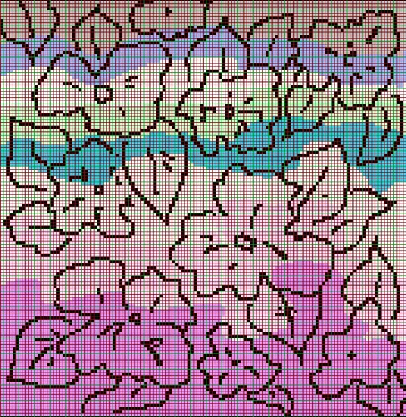 Padrões de pixel, contornos de cores simples em um fundo multi-colorido — Fotografia de Stock