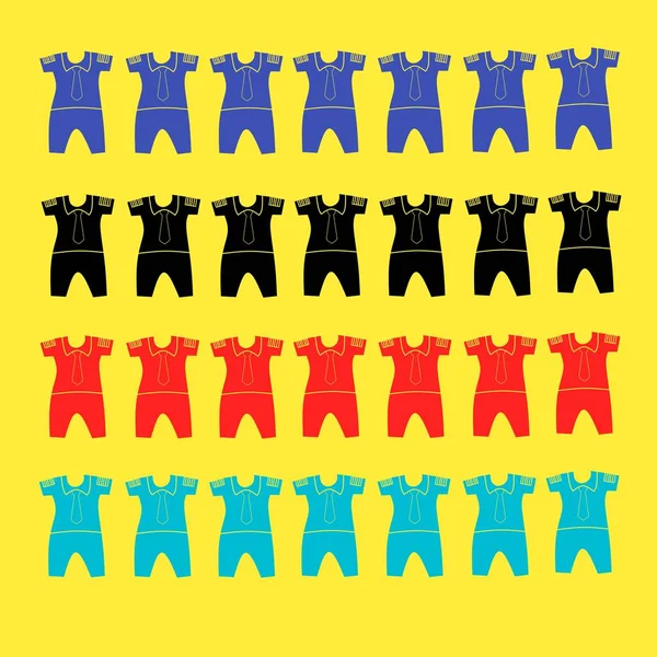 Dört sarı yalıtım rengi seçenekli pilot giysisinin vektör ve illüstrasyon seti