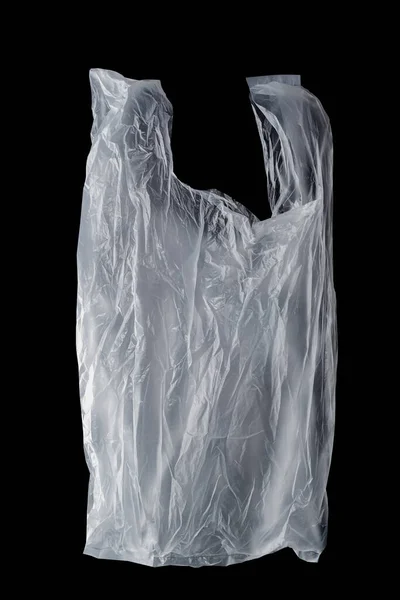 Sac Plastique Usage Unique Froissé Sur Fond Noir Plastique Polyéthylène — Photo