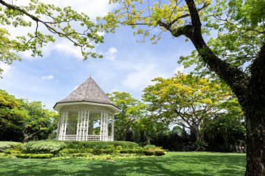 Botanik Bahçeleri 'ndeki orkestra sehpası, Singapur, teraslı çiçek yatakları ve palmiyelerle çevrili. Burası en sevilen düğün fotoğrafı mekanı ve Gardens 'ın sembolik simgesi..