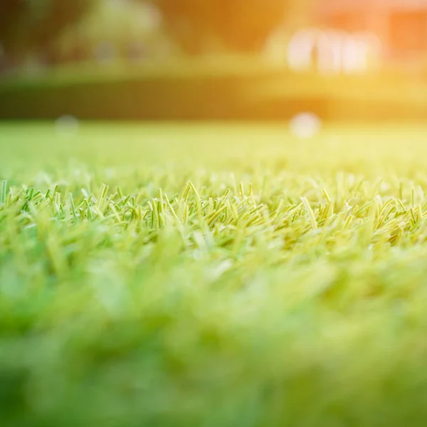 Grama Verde Artificial Com Efeito Luz Solar Para Fundo Profundidade — Fotografia de Stock