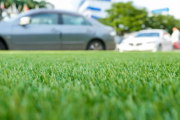 Fundo Grama Verde Campo Grama Artificial Para Decoração Parque Estacionamento — Fotografia de Stock