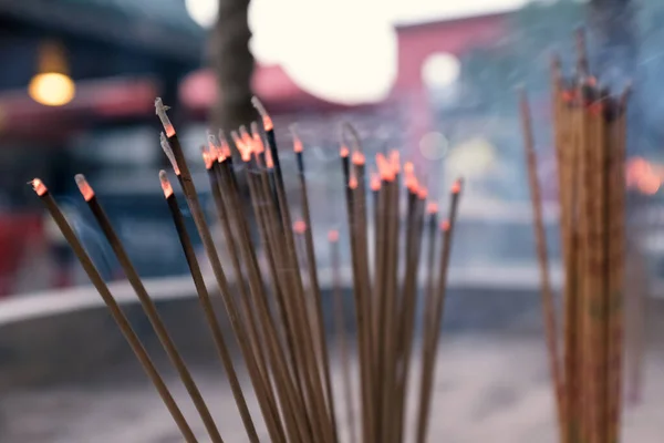 Incenses Eller Joss Pinnar Kinesiska Templet Gamla Film Look Effekt — Stockfoto