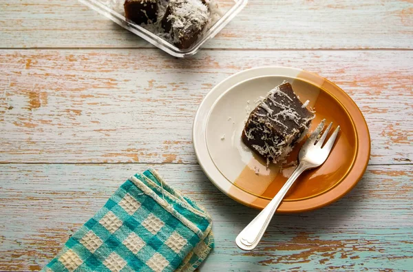 Ciasto Kaswi Brązowy Deser Parze Malezji Połączenie Ryżu Mąki Tapioki — Zdjęcie stockowe