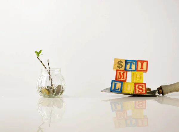 Bloque Alfabeto Madera Con Textos Stumulus Paleta Asistencia Financiera Conceptual — Foto de Stock