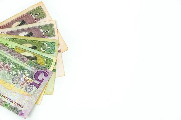 Immagine Concettuale Delle Banconote Saudite Riyal Bianco — Foto Stock