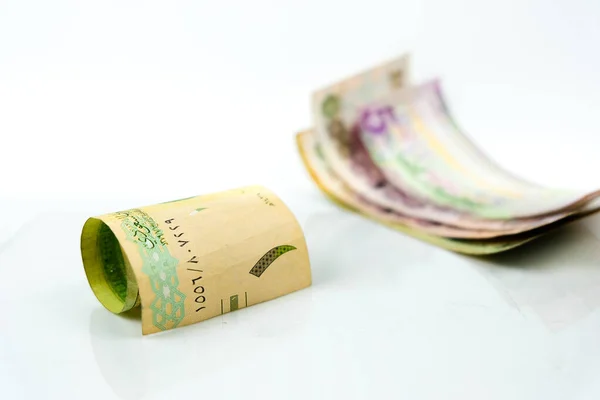 Bild Der Saudi Riyal Banknote Sr1 Stückelung Über Reflektierendem Weiß — Stockfoto